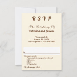 Elfenbein mit brauner Textporträt-Hochzeits-RSVP RSVP Karte