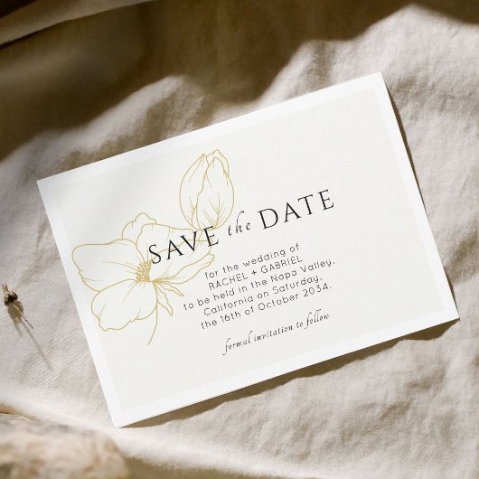 Elfenbein | Modern Gold Floral Save the Date Karte