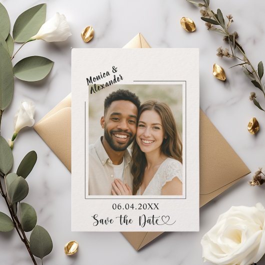 Elfenbein moderne Foto-Hochzeit Luxus Save the Dat Date