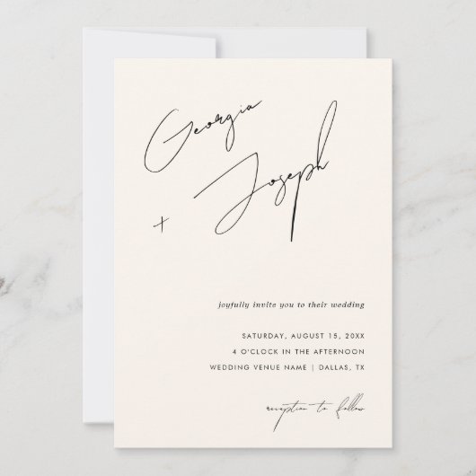 Elfenbein | Modernes Script Foto QR Code Hochzeit Einladung (Vorderseite)