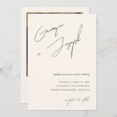 Elfenbein | Modernes Script Foto QR Code Hochzeit Einladung (Vorne/Hinten)