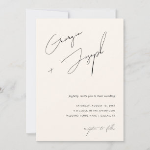 Elfenbein   Modernes Script Foto QR Code Hochzeit Einladung