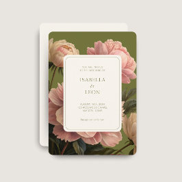 Elfenbein | Olive Green Vintag Rose Wedding Einladung