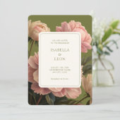 Elfenbein | Olive Green Vintag Rose Wedding Einladung (Stehend Vorderseite)