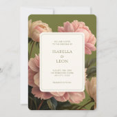 Elfenbein | Olive Green Vintag Rose Wedding Einladung (Vorderseite)