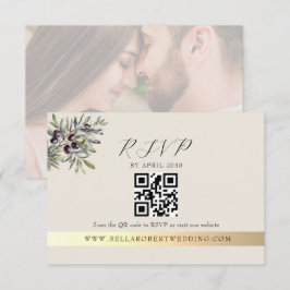 Elfenbein Oliven Foto QR Hochzeit RSVP Karte