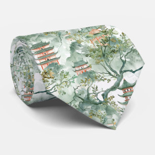 Elfenbein-Pagode-Sage-Botanik-Chinoiserie Krawatte