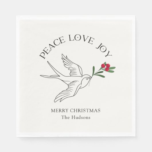 Elfenbein | PEACE LIEBE JOY Snowbird Weihnachtsfei Serviette (Vorderseite)