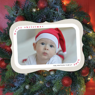 Elfenbein-Rahmen-Foto Familien-Weihnachtskarte Feiertagskarte