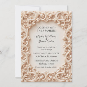 Elfenbein-Rosa-Barock-Hochzeitseinladung mit Ornam Einladung