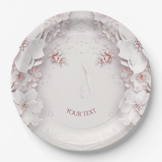 Elfenbein-Rosa-Blumen-Papierteller Pappteller (Vorderseite)
