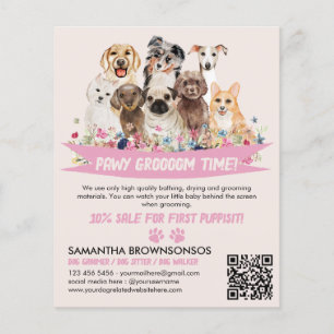 Elfenbein-Rosa einfache florale illustrierte Hunde Flyer
