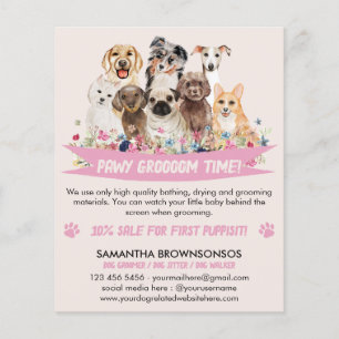 Elfenbein-Rosa einfache florale illustrierte Hunde Flyer