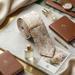 Elfenbein Rose & Wildblume  Sanfte Vintage Blumen Krawatte