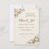 Elfenbein-Roségold-Blumen Save the Date (Vorderseite)
