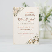 Elfenbein-Roségold-Blumen Save the Date (Stehend Vorderseite)
