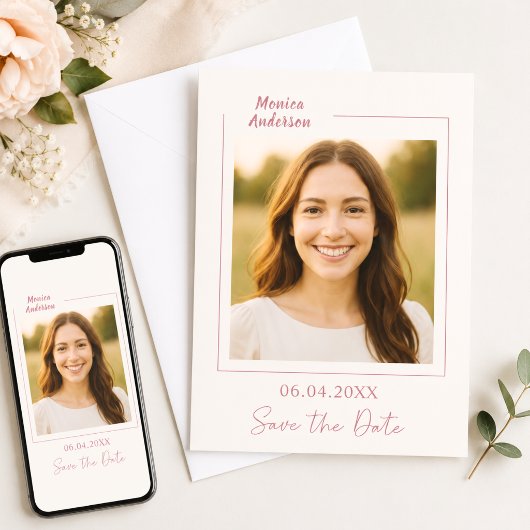 Elfenbein-Roségold-Foto-Geburtstag Save The Date