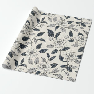 Elfenbein-Rosen-Midnight-Navy-Marmor-Botanik Geschenkpapier