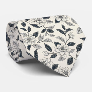 Elfenbein-Rosen-Midnight-Navy-Marmor-Botanik Krawatte