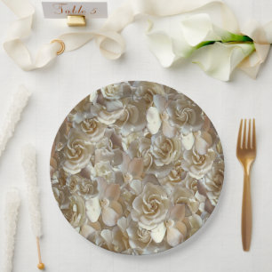 Elfenbein-Rosen-Muster – Elegante Blumenkunst Pappteller