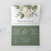 Elfenbein-Rosen Salbei-Grün Floral QR-Code Hochzei Einladung (Innenseite)