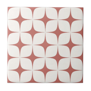 Elfenbein & Roter Mid-Century-Modern Vintage Retro Fliese