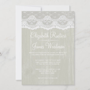 Elfenbein Rustic Lace & Scheunenholz Hochzeits Ein Einladung