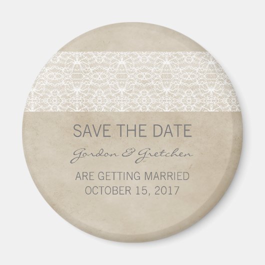 Elfenbein Rustikale Spitze Save the Date Magnet (Vorne)