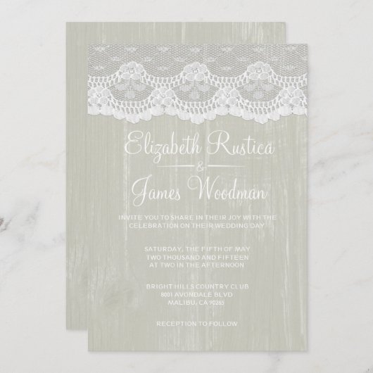Elfenbein-rustikale Spitze u. Scheunen-hölzerne Einladung (Vorne/Hinten)