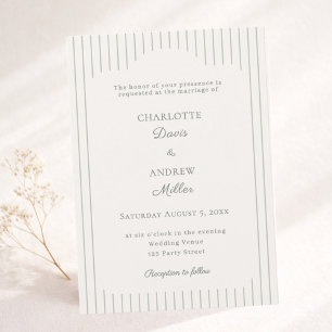 Elfenbein-Sage-Grün gestreifte elegante Hochzeit  Einladung