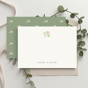 Elfenbein & Salbei   Rosa Florale Flache Hochzeits Dankeskarte