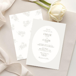 Elfenbein & Sand | Botanische ovale Hochzeit Einladung