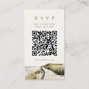 Elfenbein-Sand-Ozean-Script-Cape-Cod-QR-Code-RSVP- Begleitkarte
