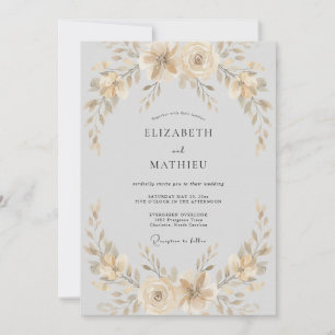 Elfenbein sanfte florale Hochzeit Einladung