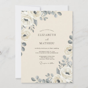 Elfenbein-Schiefer-Rosen-Hochzeit Einladung