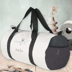 Elfenbein Schiefergraue Florale Linienkunst Minima Duffle Bag