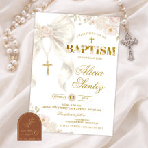 Elfenbein-Schleife-Coquette-Rosenkranz-Tauf-Einlad