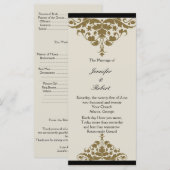 Elfenbein-Schwarz- und Gold-Damaskus-Hochzeitsprog Programm (Vorne/Hinten)