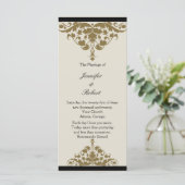 Elfenbein-Schwarz- und Gold-Damaskus-Hochzeitsprog Programm (Stehend Vorderseite)