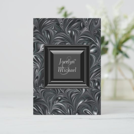 Elfenbein Schwarz-weiß Wedding RSVP (Stehend Vorderseite)