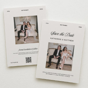 Elfenbein & Schwarze Old Money Hochzeit Save the D Einladung