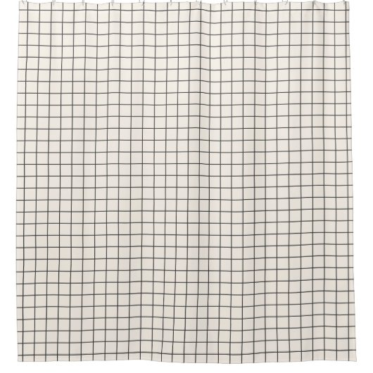 Elfenbein-Schwarzes Minimal-Rastermuster Badezimme Duschvorhang (Vorderseite)