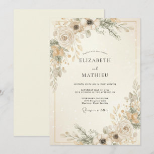 Elfenbein Serene Winter Botanische Hochzeit Einladung