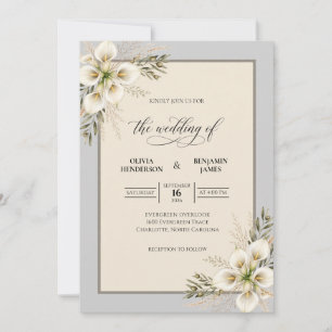 Elfenbein-Silber-Blatt-Hochzeit Einladung