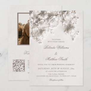 Elfenbein-Skulpturierte Blumen 3D Rosen Hochzeit Einladung