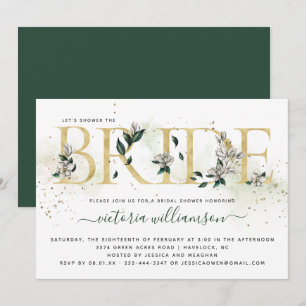 Elfenbein Smaragd Gold Magnolie Florale Hochzeitsd Einladung