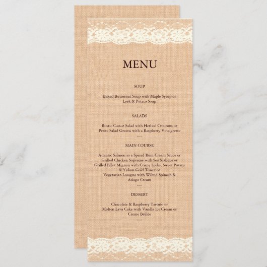 Elfenbein-Spitze u. Licht-Leinwand-Menü Menükarte (Vorne/Hinten)