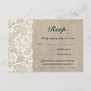 Elfenbein-Spitze und Leinwand-Blick-Hochzeit UAWG RSVP Karte