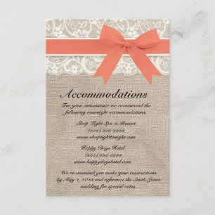 Elfenbein-Spitze und Leinwand LookCoral Begleitkarte