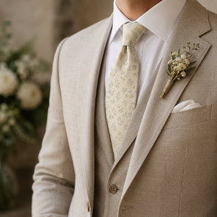 Elfenbein & Staubblau Zarte Botanische Hochzeit Krawatte